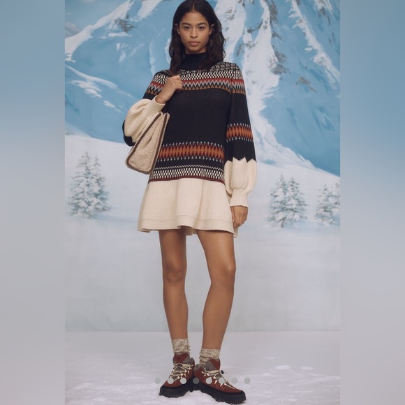 Anthropologie Black and Cream Cowl Neck Sweater with Nordic Pattern - Picture 4 of 8